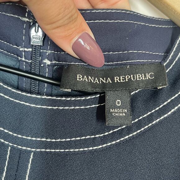 Banana Republic A-Line Dress Womens Size 0 Navy Blue Tonal Stitched Short Sleeve - Picture 8 of 10